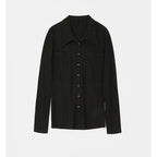 2025 Autumn Thin Women Slim Fit Point Collar Pocket Breathable Shirt New Style