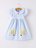 Back To School Girls Stripe Pencil Applique Bow Dress
