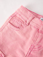 Pink Wide-Leg Denim Pants With Pockets