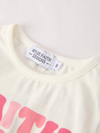 Girls Set Letter T-shirt + Pink Bow Printed Denim Skirt