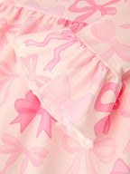 Girls Pink Bow Print Ruffled Long-sleeved Set