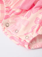 Girls Pink Bow Print Long Sleeves Romper