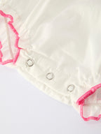 Fall White Baby Girls Romper with Pink Bow Embroidery