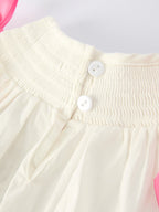 Fall White Baby Girls Romper with Pink Bow Embroidery