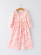 Girls Pink Bow Print Long Sleeve Jumpsuit