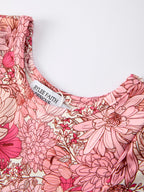 Fall Sweet Floral Pattern Dress with Pockets and Ruffle Hem for Girls