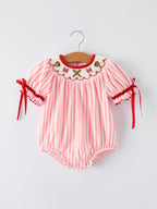 Baby Girls Baseball Embroidery Romper – Pink Stripe Casual Outfit