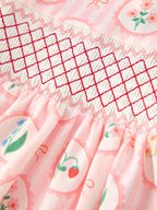 Spring Pink Floral Bow Smocked Girl Dress