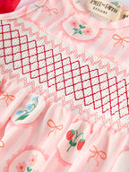 Spring Pink Floral Bow Smocked Girl Romper