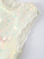 Iridescent Sequin Bow Ruffle Tulle Girls Dress