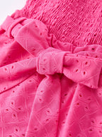 Spring Hot Pink Short-sleeved Girls Jumpsuit