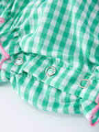 Pickle Ball Bow Ruffle Smocked Green Baby Girl Romper