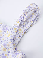 Spring Floral Girls Ruffle Bow Spaghetti Strap Dress