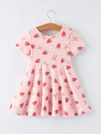 Strawberry Bow Girls Short Sleeves Dress