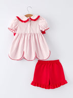 Girls' Plaid Smocked Strawberry Applique Shorts Set