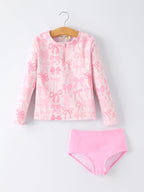 Summer Bow Print Girls Long Sleeve Swim Set