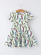 Girl Back To School Pencil Print Dress