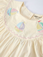 Rainbow Sailboat Embroidered Girls Dress