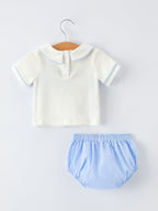 Blue Smocked Church Christ Bishop Christening Baby Boy Bloomer Set