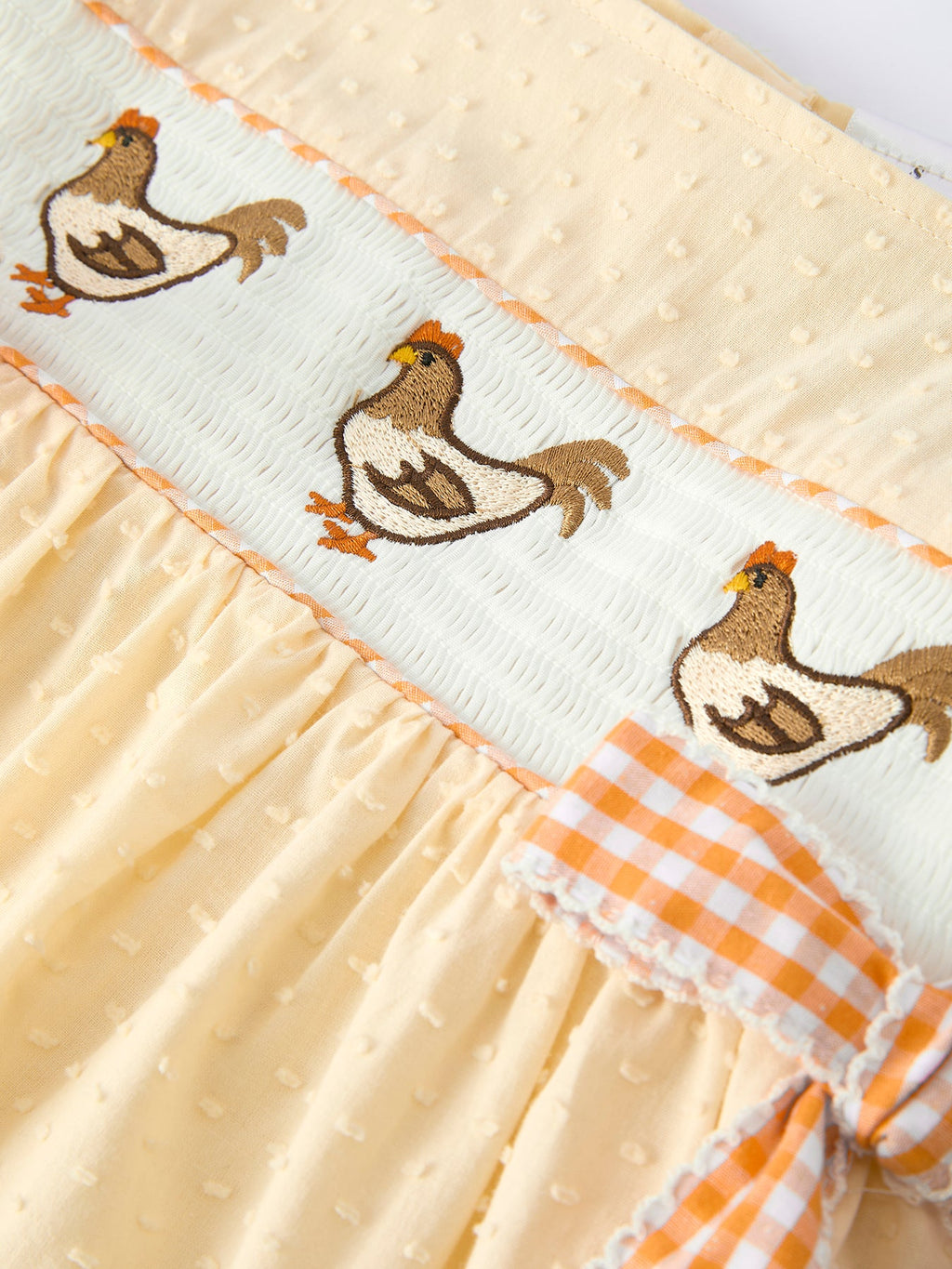 Farm Girl Chicken Smocked Bow Ruffle Dress
