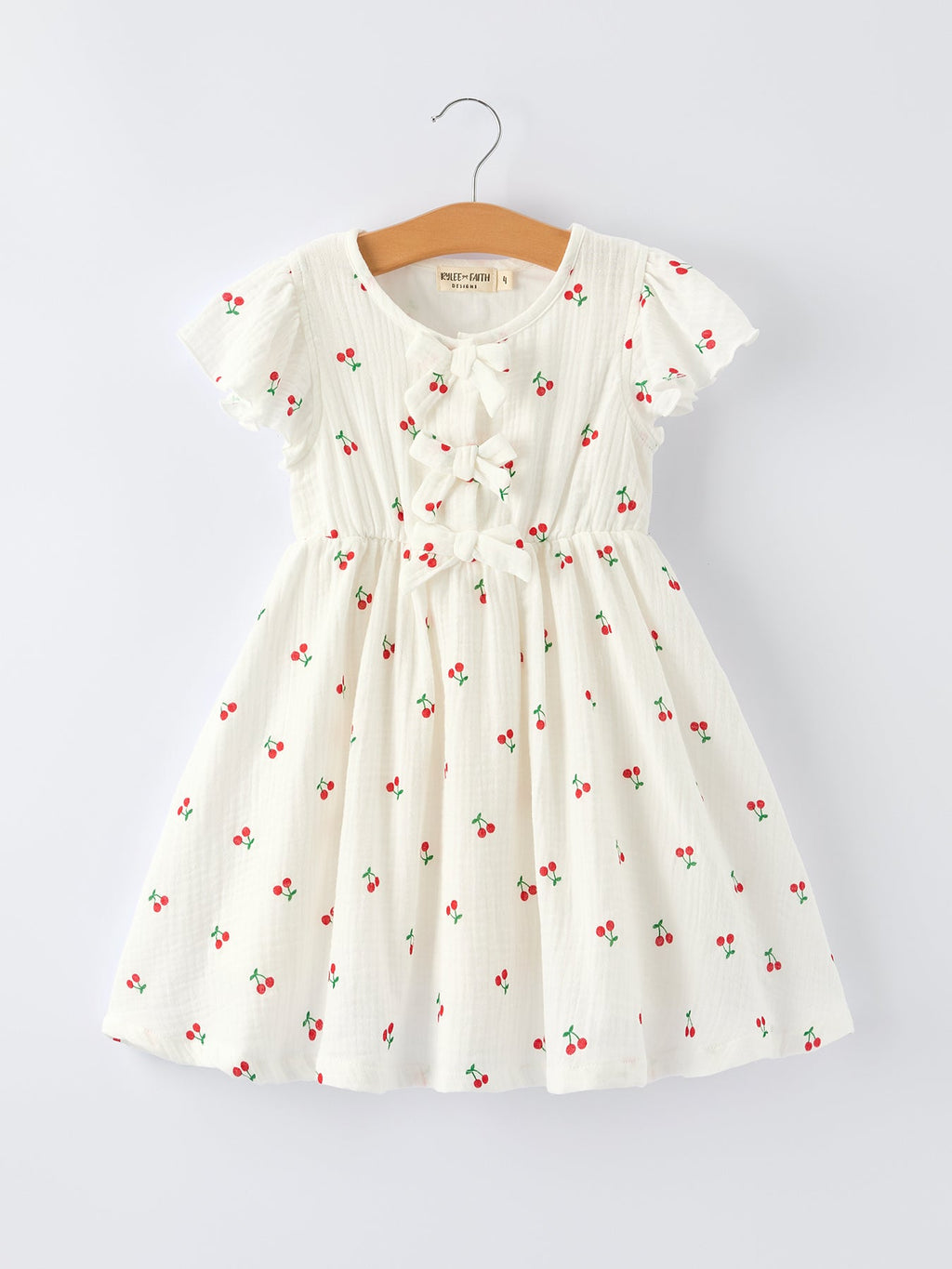 Cherry Print Girls Dress Ruffle Sleeves