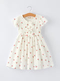 Cherry Print Girls Dress Ruffle Sleeves