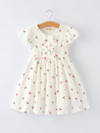 Cherry Print Girls Dress Ruffle Sleeves