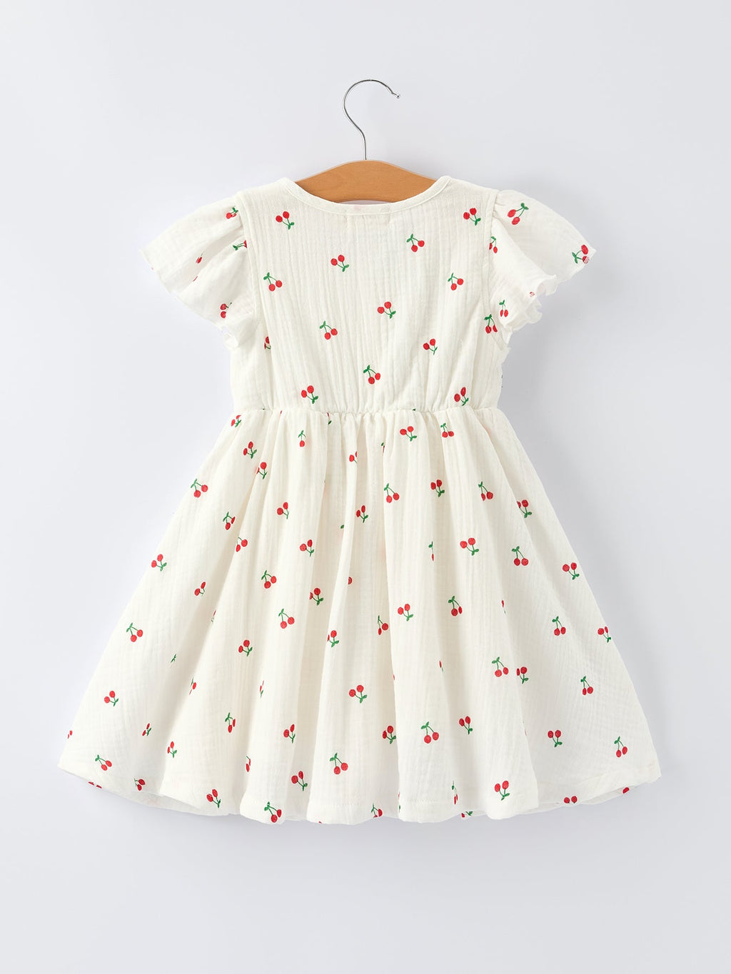 Cherry Print Girls Dress Ruffle Sleeves