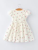 Cherry Print Girls Dress Ruffle Sleeves