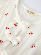 Cherry Print Girls Dress Ruffle Sleeves