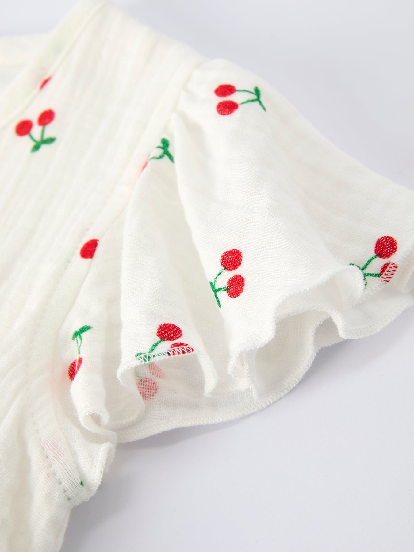 Cherry Print Girls Dress Ruffle Sleeves