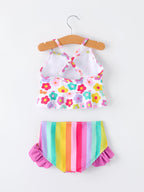Summer Floral Rainbow Girls Two Piece Swimsuit