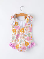Floral Print Girls Ruffle Leg One Piece Swimsuit