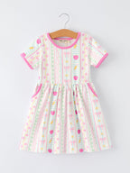 Back to School Girl Short Sleeve Dress Pocket Detail