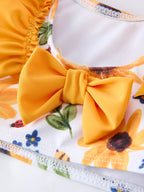Sunflower Print Ruffle Strap Girl Two Piece Swimsuit