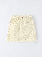 Flower Letter Girl Short Sleeve Top Denim Skirt Set