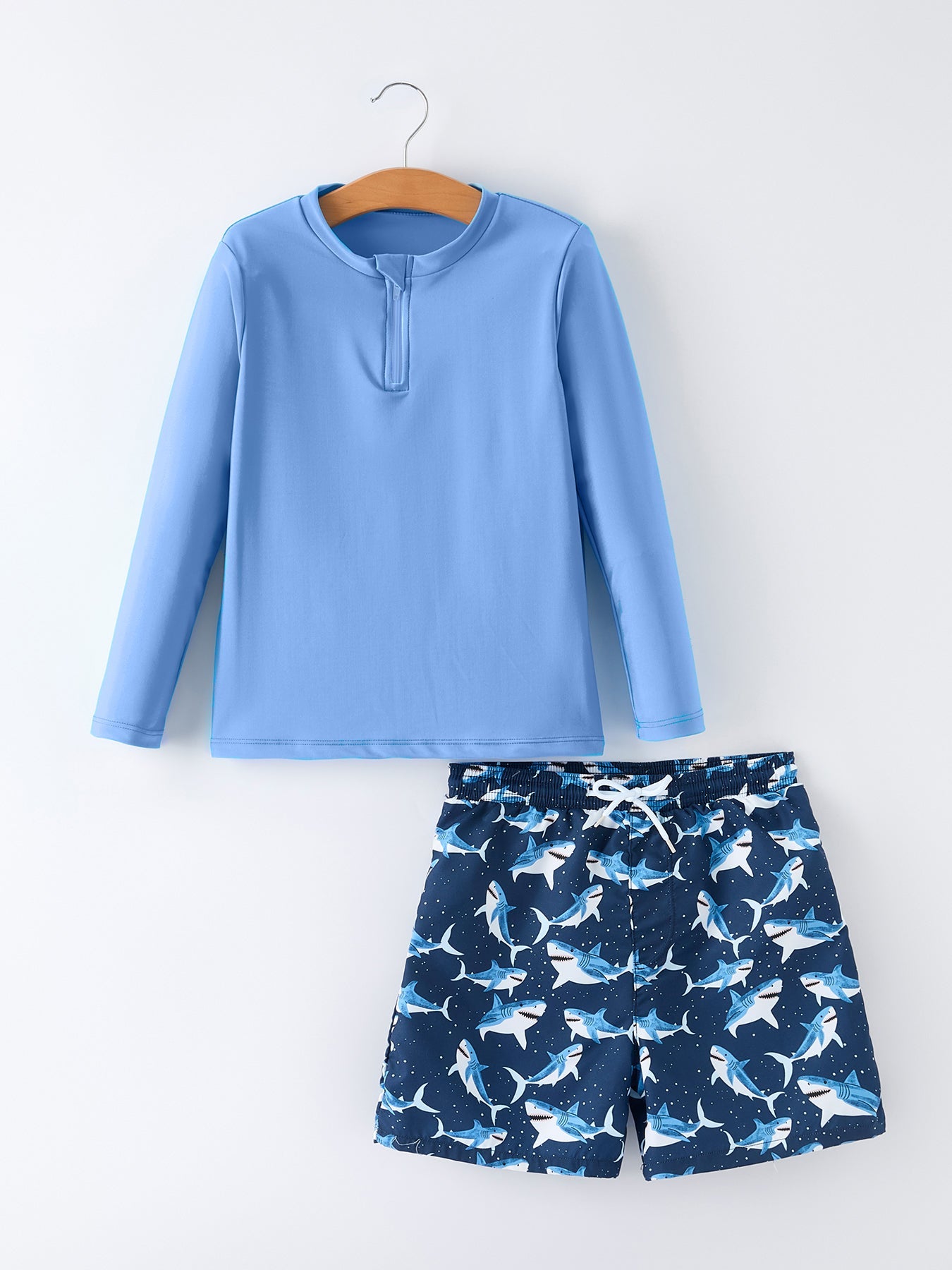 Shark Boys Two Piece Swimsuit Long Sleeve