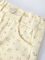 Flower Letter Girl Short Sleeve Top Denim Skirt Set