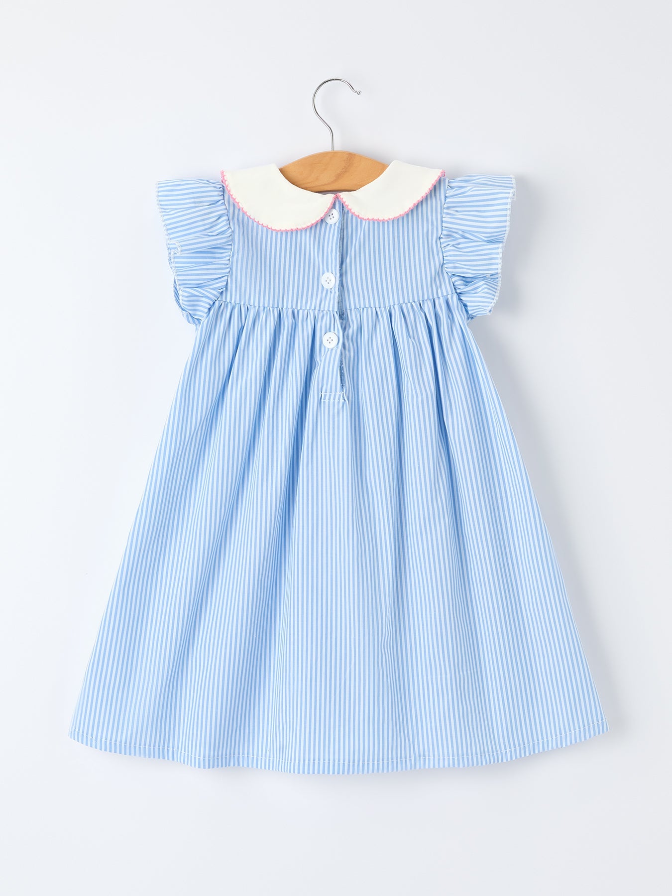 Blue Stripe Girl Dress Petal Peter Pan Collar Bow