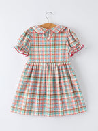Back to School Plaid Girls Dress Apple Applique Peter Pan Collar