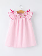 Strawberry Smocked Girl Dress Bow Ruffle