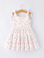 Floral Bow Girl Ruffle Dress