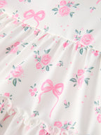 Floral Bow Girl Ruffle Dress