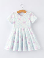 Summer Floral Bow Print Girl Dress