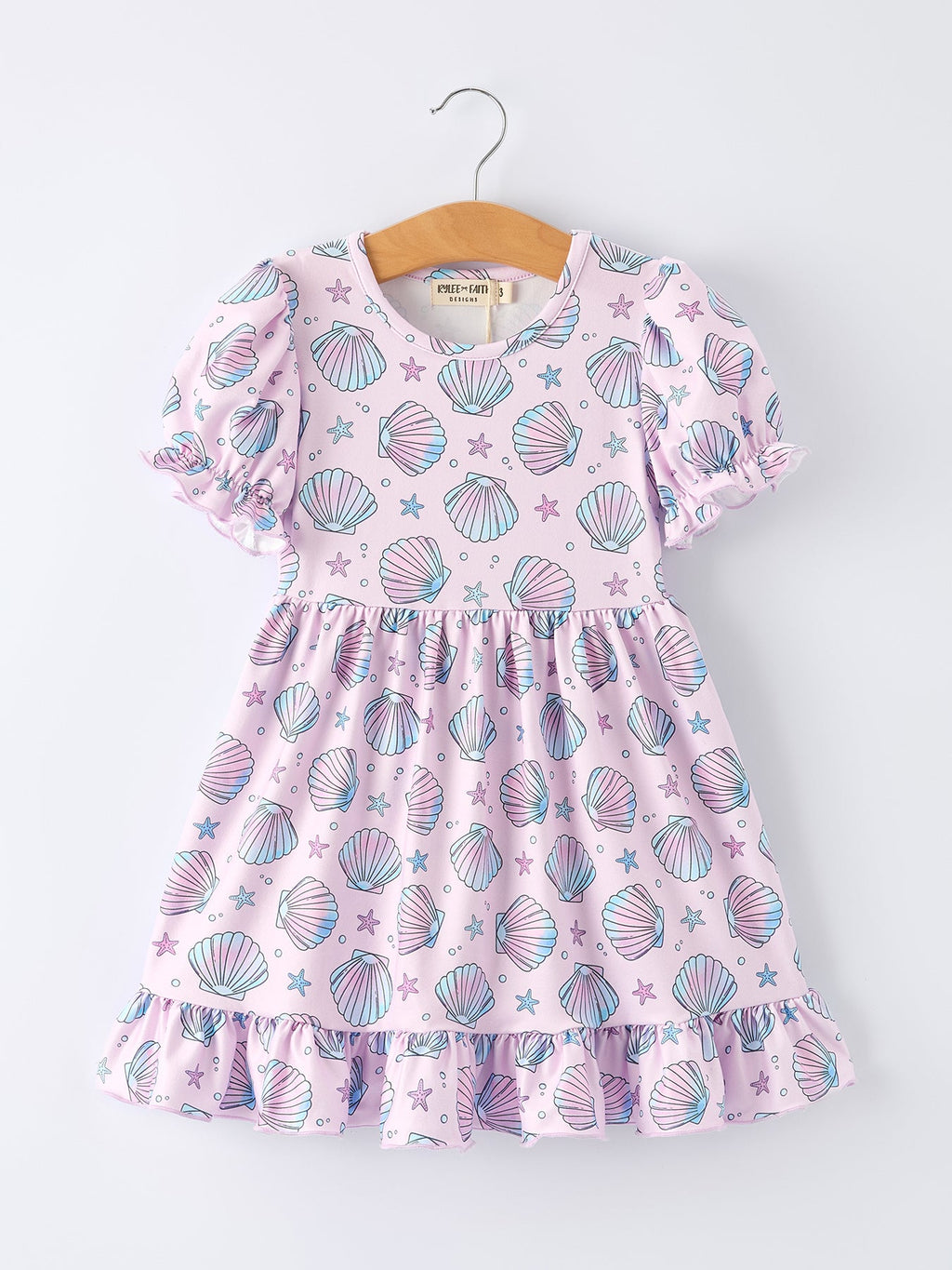 Seashell Print Girl Ruffle Dress