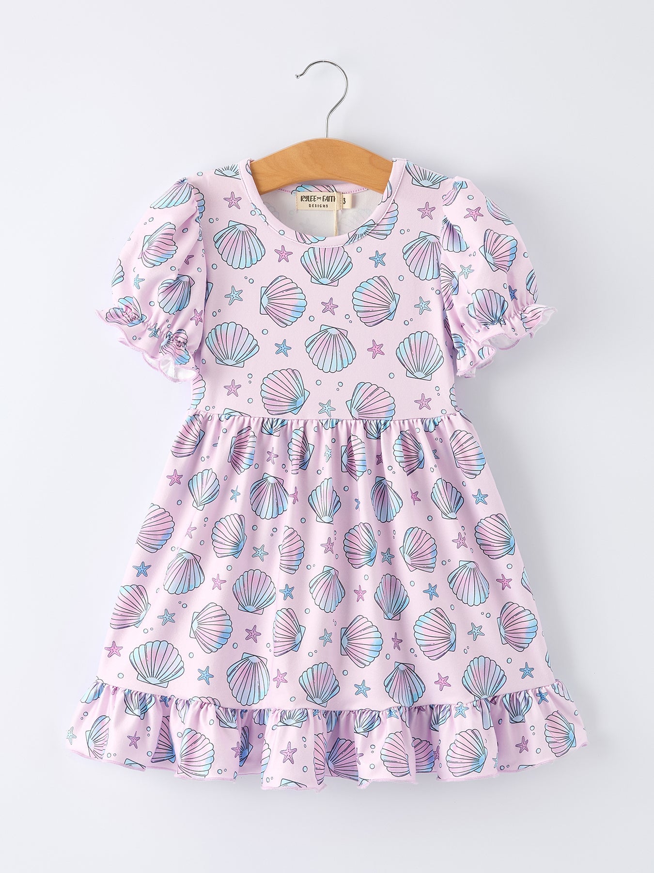 Seashell Print Girl Ruffle Dress