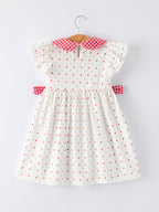 4th of July Dot Girls Dress Bow Ruffle Peter Pan Collar