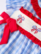 4th of july Plaid Smocking Girls Bloomer Set