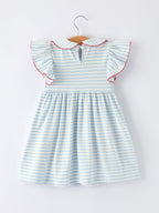4th of July Stripe Girls Dress Bow Peter Pan Collar