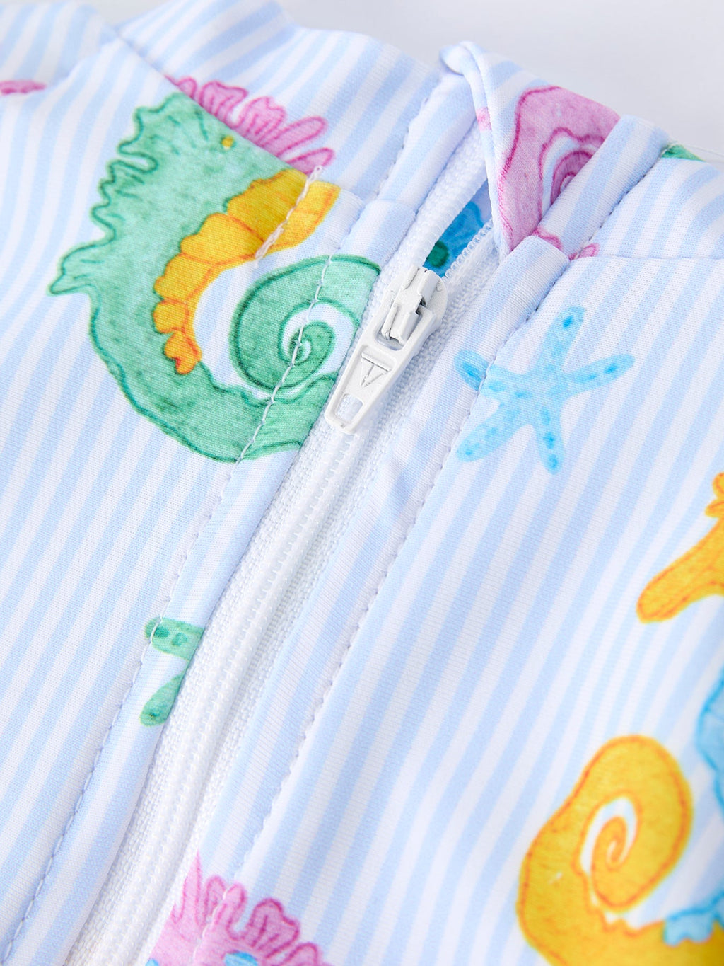 Summer Seahorse Print Girl Long Sleeve Ruffle One Piece Swimsuit